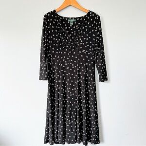 Lauren Ralph Lauren Black Geometric Print Midi Dress Size 10P